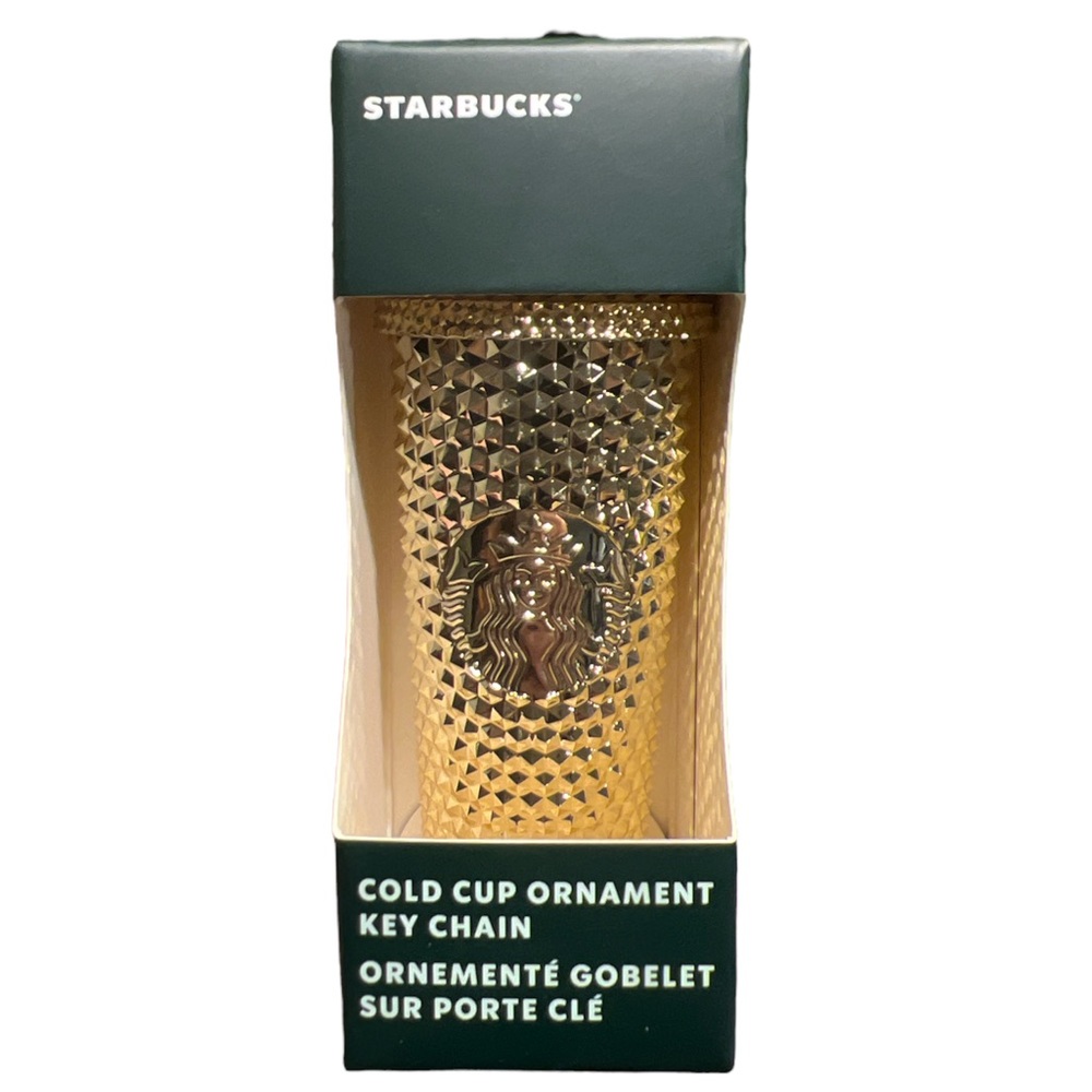 Starbucks Metallic Gold Cold Cup Ornament Key Chain NWT